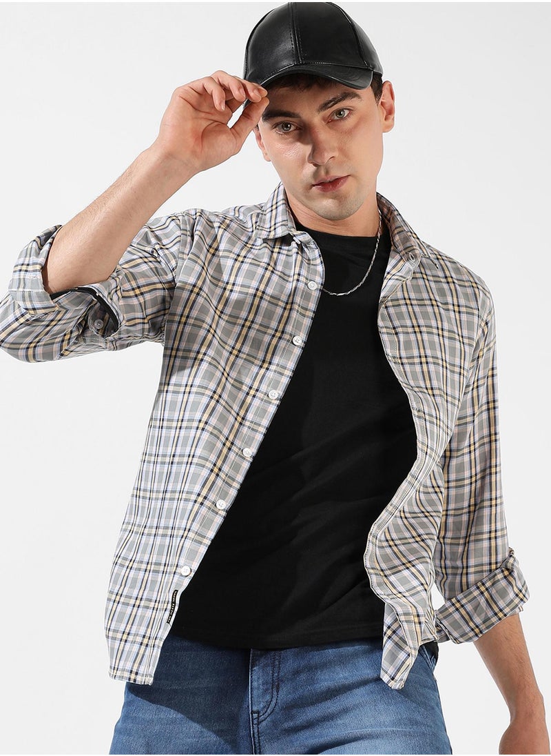 Campus Sutra Campus Sutra Men's Checkered Multicolour Button Up Spread Collar Shirt For Casual Wear | Regular Fit | Cotton Shirt Crafted With Long Sleeve, Comfort Fit & High-Performance For Everyday Wear  - Image 1