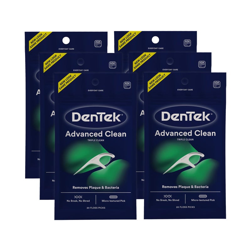 DenTek Triple Clean Advanced Clean Floss Picks No Break No Shred Floss 20 Count 6 Pack
