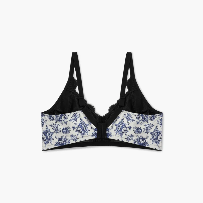 Aadaraya Aadaraya Floral Print Laced Bra with Hook and Eye Closure