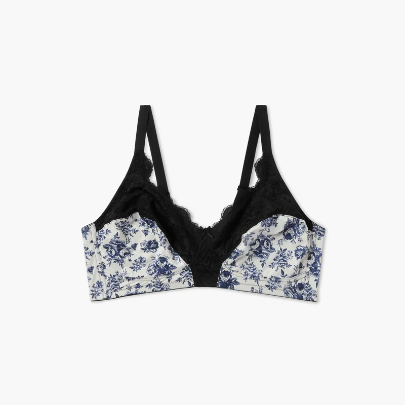 Aadaraya Aadaraya Floral Print Laced Bra with Hook and Eye Closure
