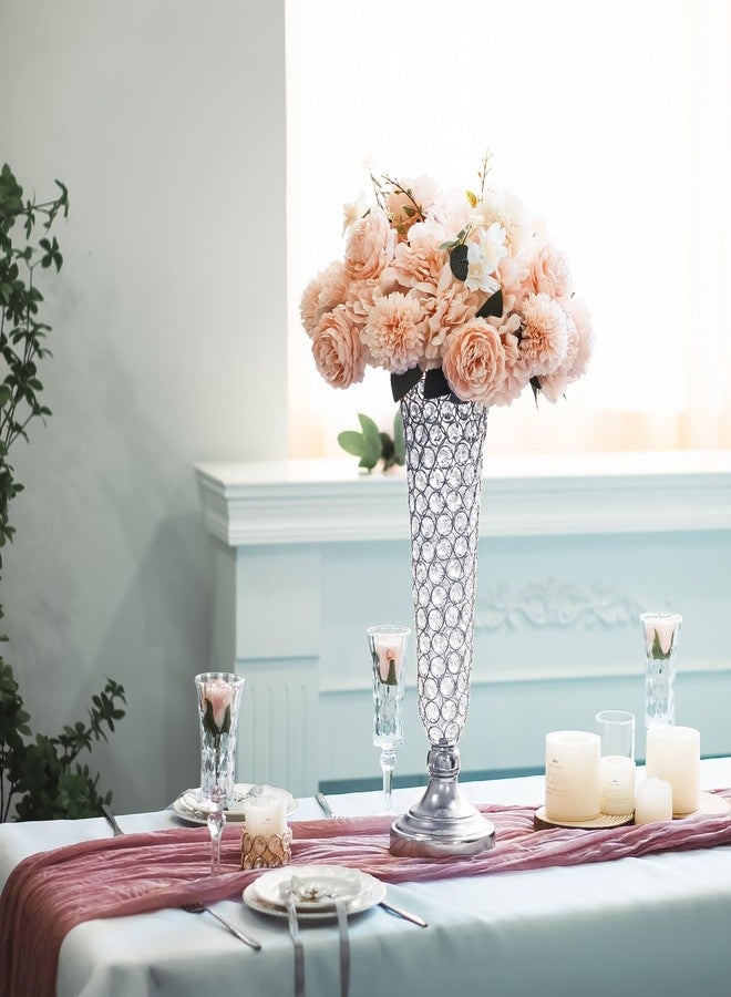 مزهريات فضية لتزيين الطاولات - مزهرية كريستالية على شكل بوق، قطعتان من المزهريات الكريستالية لتزيين الطاولات، حامل زهور بطول 20 بوصة لحفلات الزفاف والذكرى السنوية وأعياد الميلاد وتزيين المنزل - Image 2