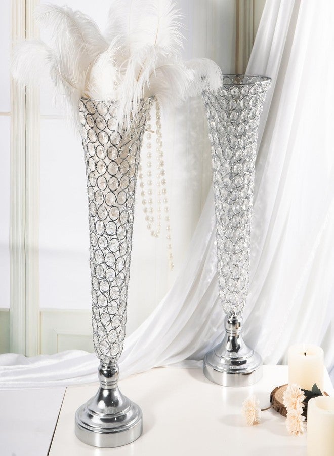 مزهريات فضية لتزيين الطاولات - مزهرية كريستالية على شكل بوق، قطعتان من المزهريات الكريستالية لتزيين الطاولات، حامل زهور بطول 20 بوصة لحفلات الزفاف والذكرى السنوية وأعياد الميلاد وتزيين المنزل - Image 5