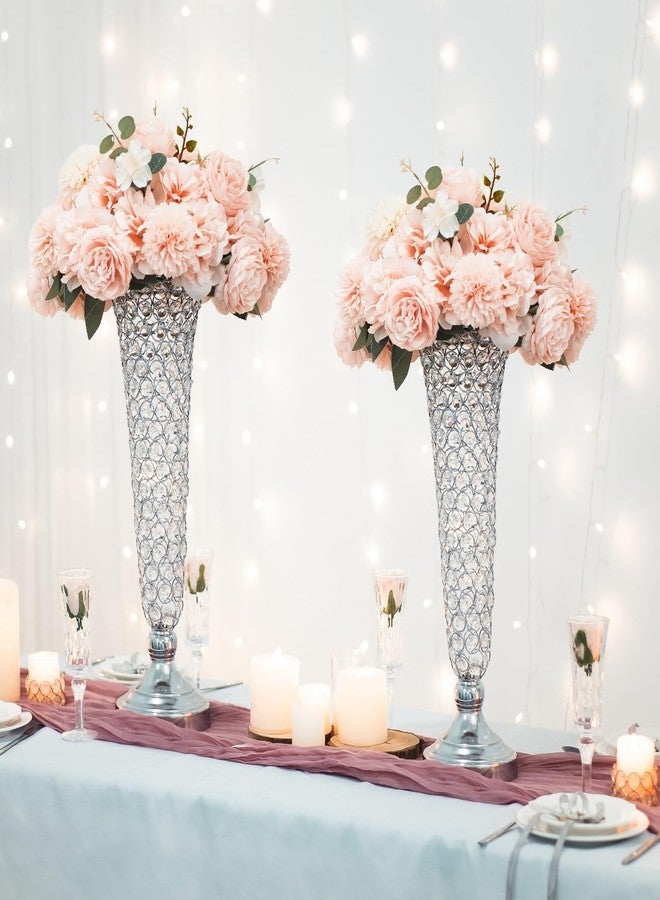 مزهريات فضية لتزيين الطاولات - مزهرية كريستالية على شكل بوق، قطعتان من المزهريات الكريستالية لتزيين الطاولات، حامل زهور بطول 20 بوصة لحفلات الزفاف والذكرى السنوية وأعياد الميلاد وتزيين المنزل - Image 4