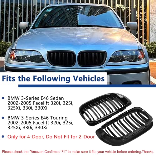 DEKEWEI E46 Grille, Front Kidney Grill Compatible with BMW 3 Series 2002-2005 E46 4-Door 320i 325i 325xi 330i 330xi Double Slats Gloss Black Grill - Image 4