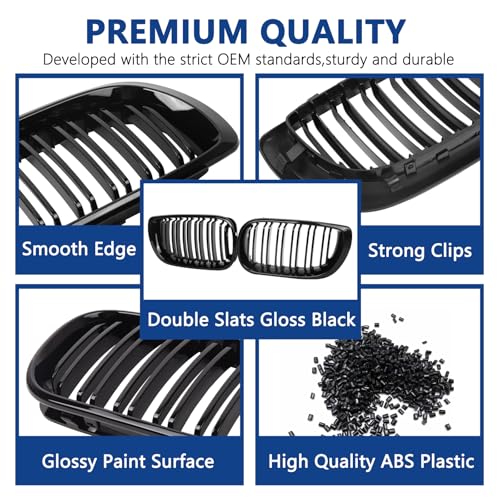 DEKEWEI E46 Grille, Front Kidney Grill Compatible with BMW 3 Series 2002-2005 E46 4-Door 320i 325i 325xi 330i 330xi Double Slats Gloss Black Grill - Image 5