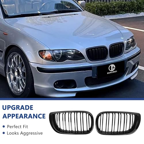 DEKEWEI E46 Grille, Front Kidney Grill Compatible with BMW 3 Series 2002-2005 E46 4-Door 320i 325i 325xi 330i 330xi Double Slats Gloss Black Grill - Image 2
