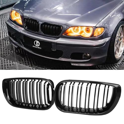 DEKEWEI E46 Grille, Front Kidney Grill Compatible with BMW 3 Series 2002-2005 E46 4-Door 320i 325i 325xi 330i 330xi Double Slats Gloss Black Grill - Image 1