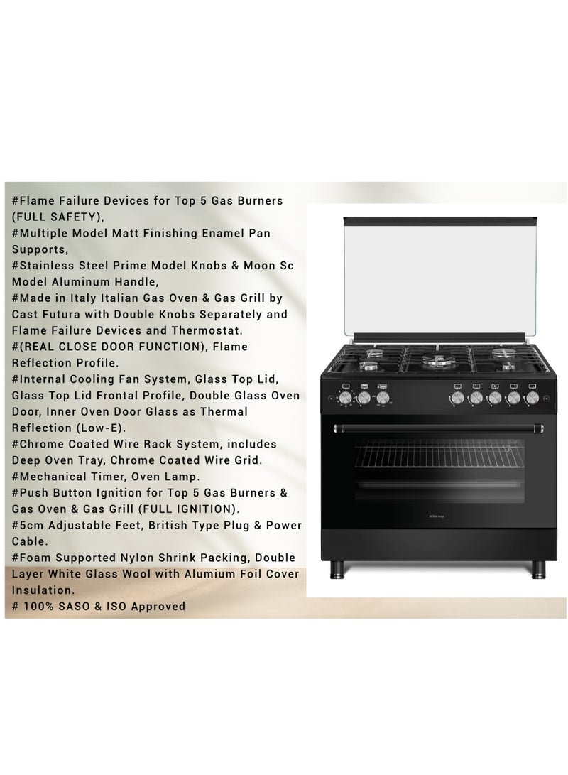 General Goldin 90x60cm 5 Burners Freestanding Heavy Duty Matt Black With Grill & Fan Model No GGFC9605-TIMSF9H - Image 5