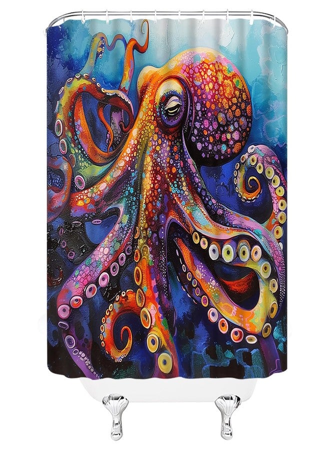 EVRCVAR Octopus Shower Curtain Nautical Kraken Tentacles Colorful Ocean Marine Life Watercolor Art Oil Painting Modern Bathroom Curtain Fabric with Hooks(70" WX70 H) - Image 3