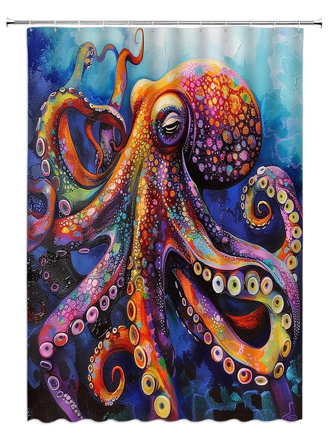 EVRCVAR Octopus Shower Curtain Nautical Kraken Tentacles Colorful Ocean Marine Life Watercolor Art Oil Painting Modern Bathroom Curtain Fabric with Hooks(70" WX70 H) - Image 1