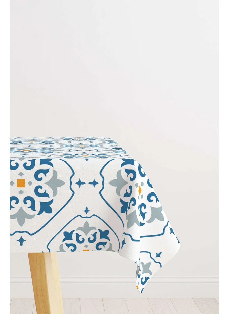 Cango Home White Blue Modern Ethnic Tile Patterned Digital Printed Tablecloth CGH575-MS