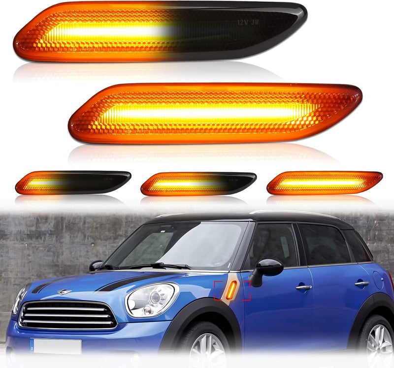 Bestview LED Side Marker Lights Assembly for Mini Cooper R60 R61 Countryman Paceman 2011-2016, Sequential Blink Amber Light Smoked Lens 2PCS - Image 1