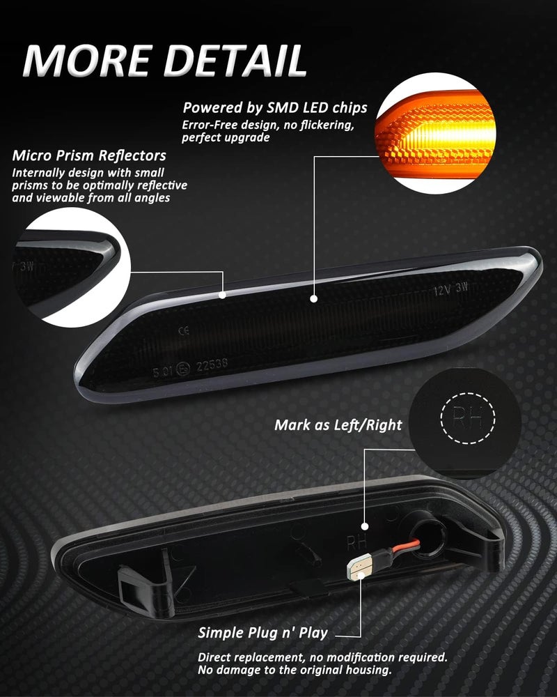 Bestview LED Side Marker Lights Assembly for Mini Cooper R60 R61 Countryman Paceman 2011-2016, Sequential Blink Amber Light Smoked Lens 2PCS - Image 2