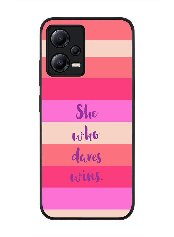 Stylizedd Rugged Black edge case for Poco X5 / Redmi Note 12 5G Slim fit Soft Case Flexible Rubber Edges Anti Drop TPU Gel Thin Cover - She who dares wins - Image 1