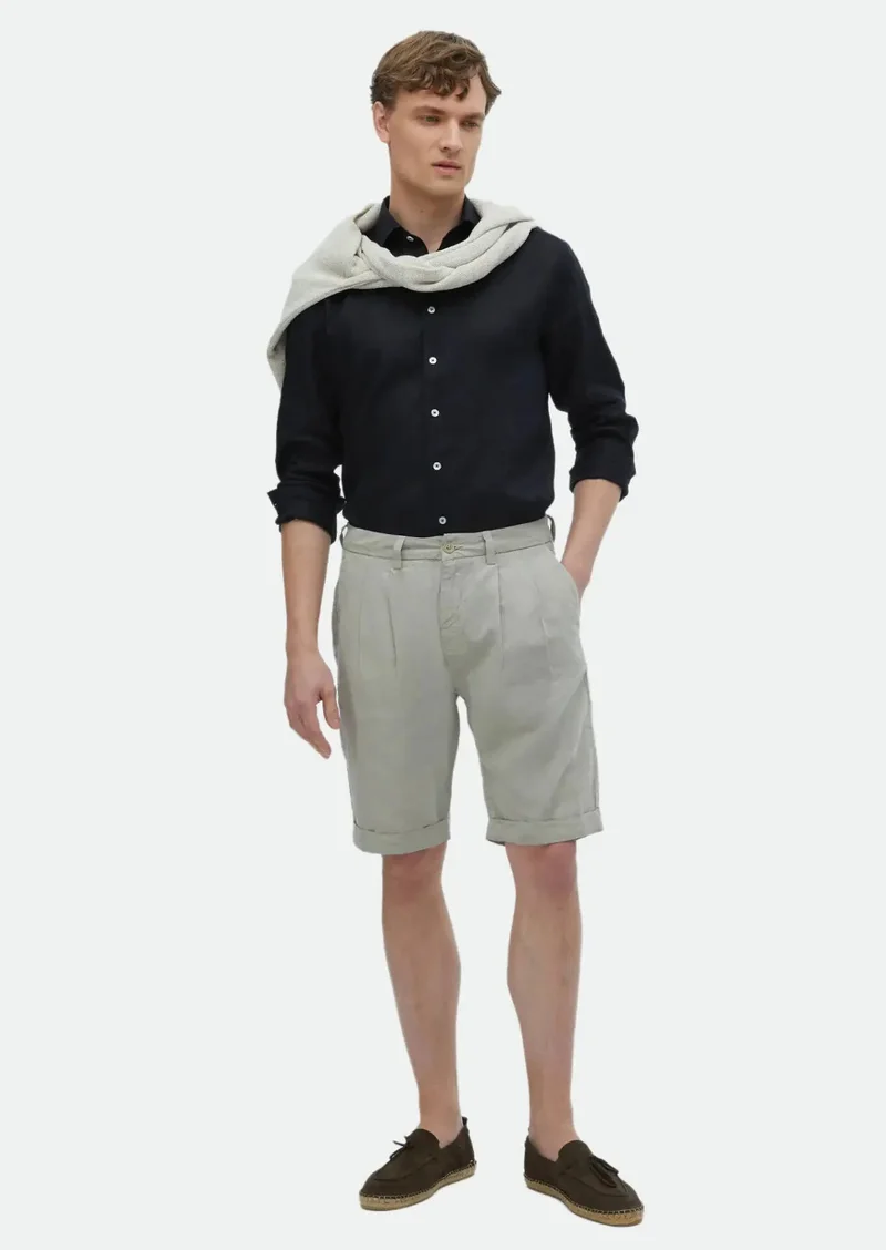 رامسي شورت برمودا بيج منسوج بنقشة جزرة، بقصة كاجوال، مصنوع من القطن 100%