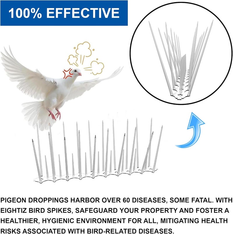 Eightiz (Pack of 20) New Sharp Bird and Pigeon Spikes, Pigeon Control Spikes Anti Bird Plastic Spikes for AC Balcony Railing Window Home Protection from Pigeon Dog Monkey Crow Kabootar Transparent - Image 5