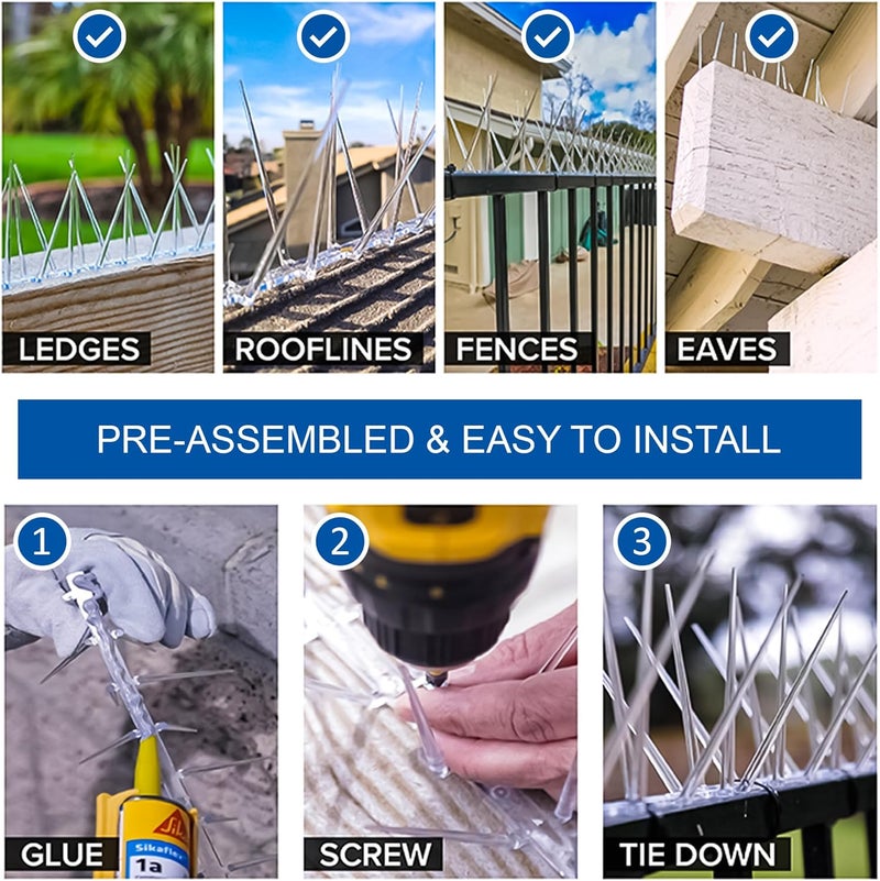 Eightiz (Pack of 20) New Sharp Bird and Pigeon Spikes, Pigeon Control Spikes Anti Bird Plastic Spikes for AC Balcony Railing Window Home Protection from Pigeon Dog Monkey Crow Kabootar Transparent - Image 2