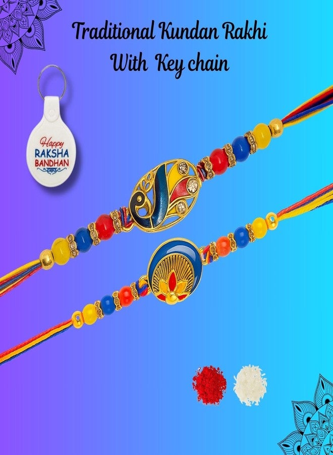 Riddhika Ventures Elegant Gold Plated Meenakari Rakhi (Set of 2) with Roli Chawal, Greeting Card (A1C1K) - Image 2
