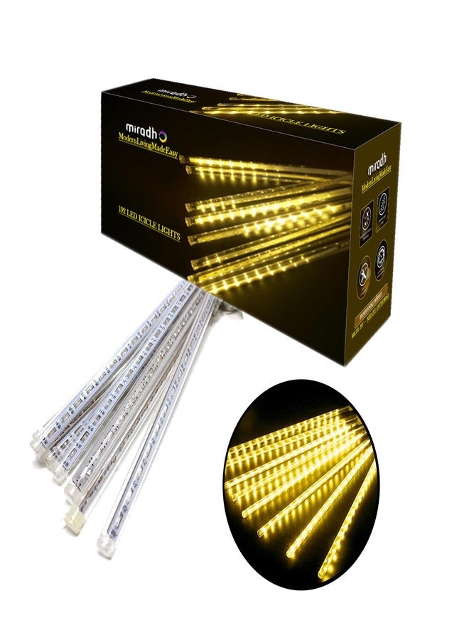 MIRADH Rain Drop LED Meteor Shower 192 LEDs 8 Tubes (11.8") | Icicle Falling Effect for Diwali, Christmas, New Year, Home & Outdoor Decoration, Balcony, Tree, Party Decor (Warm White) - Image 2