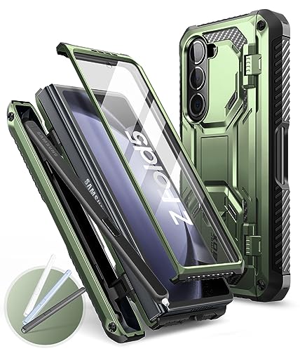 i-Blason Armorbox for Samsung Galaxy Z Fold 5 Case with Pen Holder & 3 Silicone Pen Covers, Full Body Protective Bumper Case with Built-in Screen Protector & Kickstand (Dark Green) - Image 1