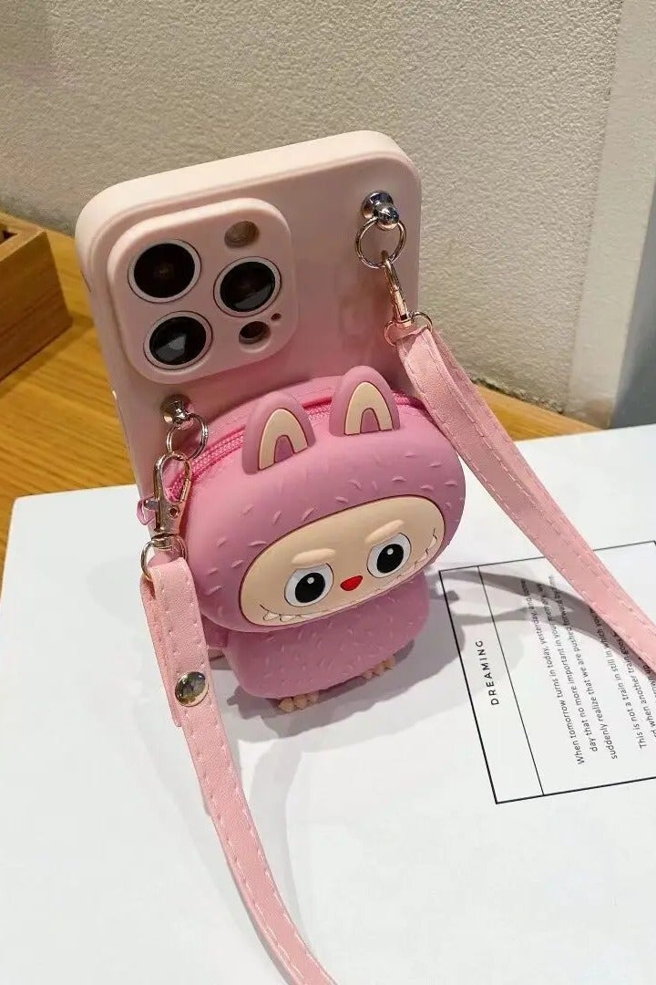 Labubu Phone Case with Wallet & Strap for iPhone 14 Pro Max / 15 Pro Max / 16 Pro Max – Cute Silicone Cover, Shockproof, Travel-Friendly & Card Holder - Image 2