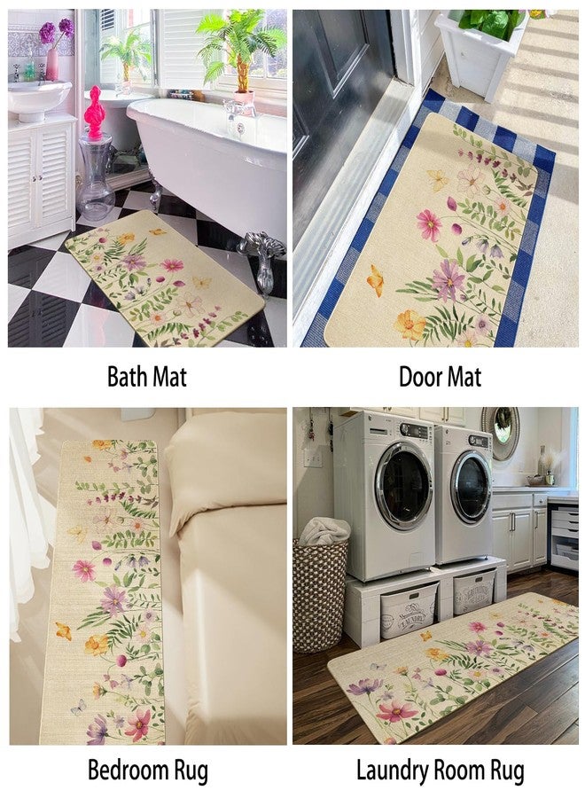 Xsinufn Spring Summer Farmhouse Kitchen Rugs and Mats Set of 2,Flower Floral Butterfly Kitchen Mat,Non Slip Washable Kitchen Floor Sink Mats Decorations for Home Kitchen 18"x48"+18"x30" - Image 4