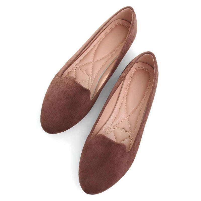 SAILING LU Women Round Toe Flats Comfortable Ballet Flat Shoes for Women Dressy Slipons Loafers Brown Size 95