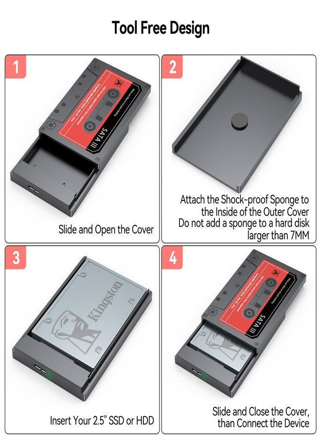 2.5 SSD Hard Drive Enclosure SATA to USB3.0 Adapter, External HDD Enclosure Support 7mm 9.5mm SSD HDD with UASP Max 6TB Compatible with Laptop WD Seagate - Image 1