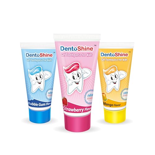 DentoShine Gel Toothpaste for Kids | Pack of 3 Flavors (Strawberry, Mango & Bubblegum, 80g each) | IDA Accepted | Ages 2+ - Image 1