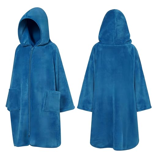 Suncube SUN CUBE Hooded Towel Robe for Kids, Zip Up Swim Parka Beach Cover Up for Girls, Surf Poncho for Boys Warm Changing Bath Towel for Pool with Zipper Hood 7-10, Sea Blue - Image 2