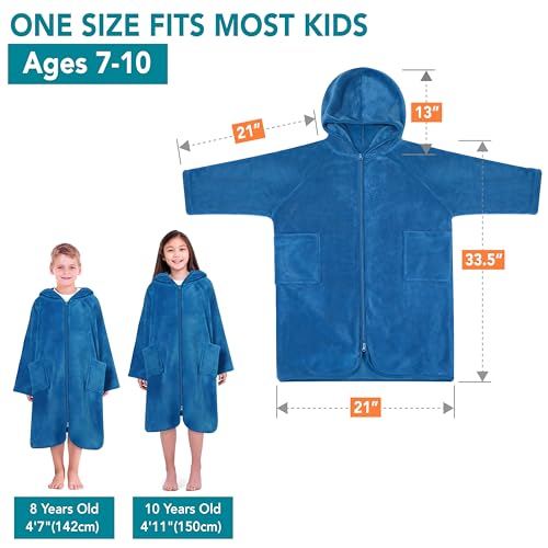 Suncube SUN CUBE Hooded Towel Robe for Kids, Zip Up Swim Parka Beach Cover Up for Girls, Surf Poncho for Boys Warm Changing Bath Towel for Pool with Zipper Hood 7-10, Sea Blue - Image 4