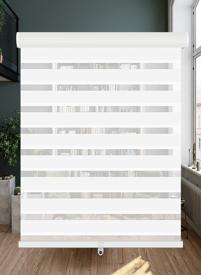 LUCKUP Cordless Zebra Blinds Roller Shades for Window-Dual Layer Sheer Blinds Light Control with Valance Day Night Privacy Light Filtering Fabric, 20" W x 72" H, White - Image 1