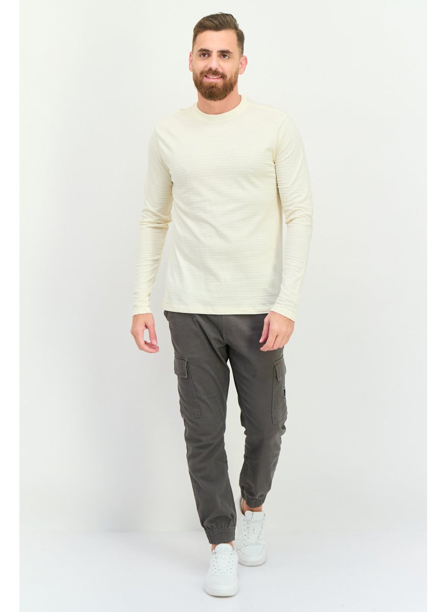 Company Eighty One - Men Crew Neck Long Sleeves Brand Logo T-Shirt, Cream - Image 1
