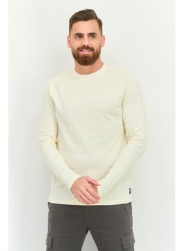 Men Crew Neck Long Sleeves Brand Logo T-Shirt, Cream