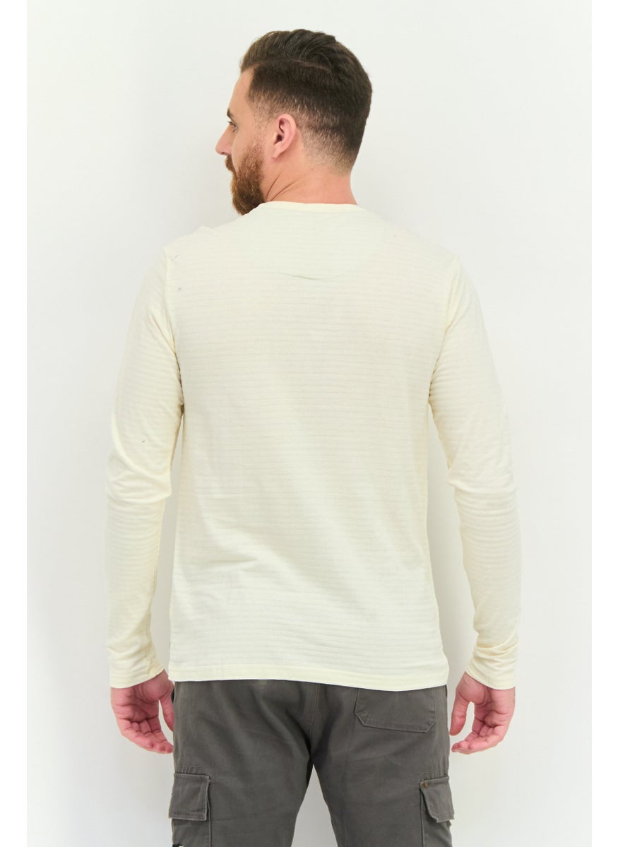 Company Eighty One - Men Crew Neck Long Sleeves Brand Logo T-Shirt, Cream - Image 1