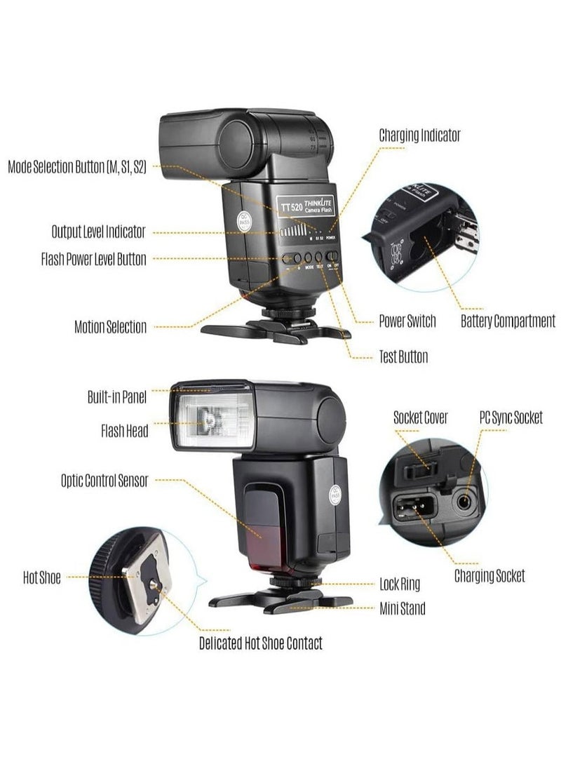 Generic - TT520ⅡUniversal On-Camera Flash Electronic Speedlite + AT-16 2.4G Wireless Trigger Transmitter Guide Number 33 S1 S2 Modes Replacement for Canon Nikon Pentax - Image 1