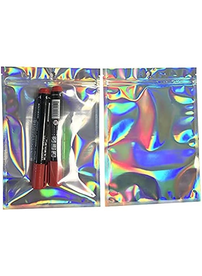 Generic 100 pieces holographic resealable Mylar bags for party favor food storage heat seal aluminum foil pouch for small business 16 x 24 cm 6.3 x 9.45 inch  - Image 2