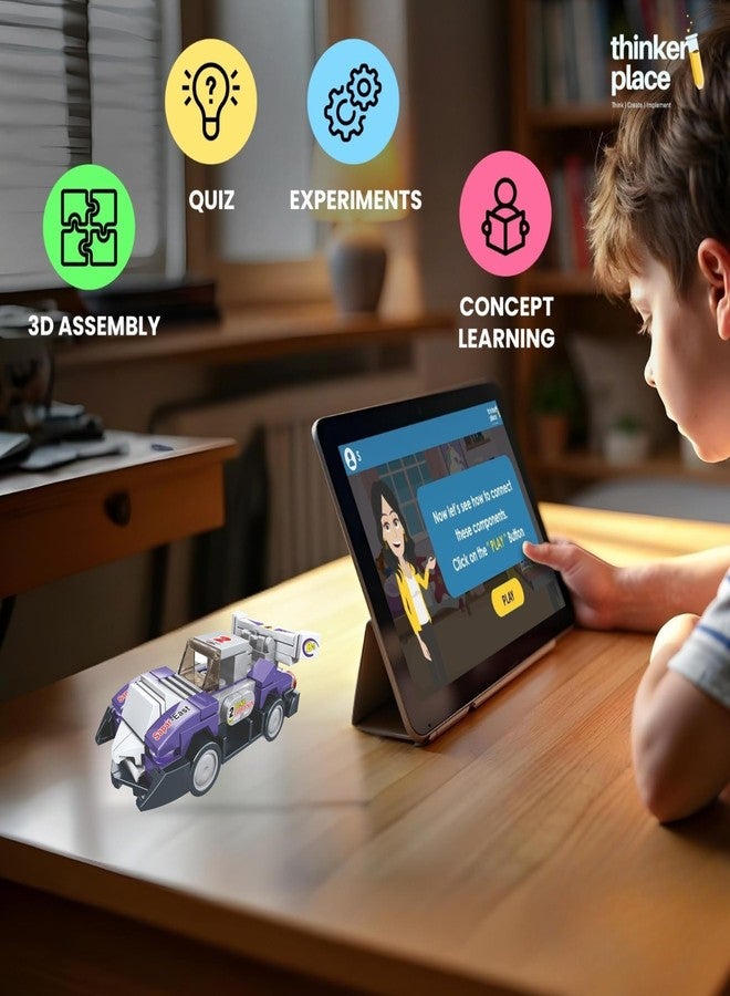 ThinkerPlace سيارة سباق فائقة 8 في 1 من ثينكر بليس (98 قطعة) | تعلّم عن السرعة | مجموعة مكعبات بناء للأطفال من عمر 6 سنوات فما فوق | لعبة تعليمية في مجالات العلوم والتكنولوجيا والهندسة والرياضيات | ابنِ، اجمع، وابتكر روبوتًا | لعبة علمية وتعليمية - Image 4