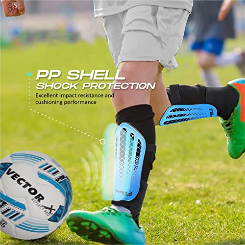 Vector X Samba Shinguard with Ankle Adjustable | Training and Practice | for Girls and Boys | (Junior, Blue-Black) - Image 4