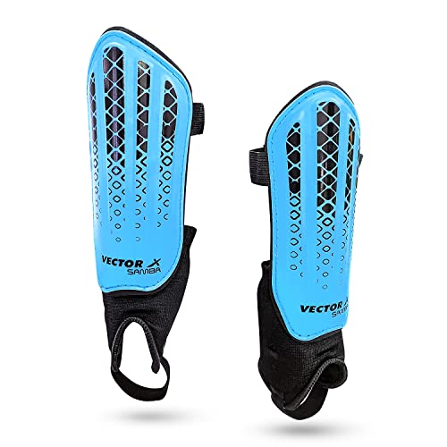 Vector X Samba Shinguard with Ankle Adjustable | Training and Practice | for Girls and Boys | (Junior, Blue-Black) - Image 1