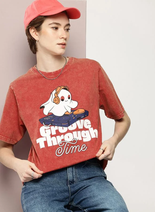 Dillinger Women Oversized Washed Printed T-Shirt
