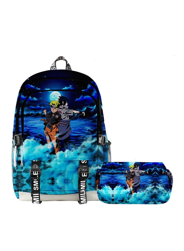 Naruto backpack + double-layer pencil case two-piece suit men and women leisure sports travel backpack student school backpack - Image 1