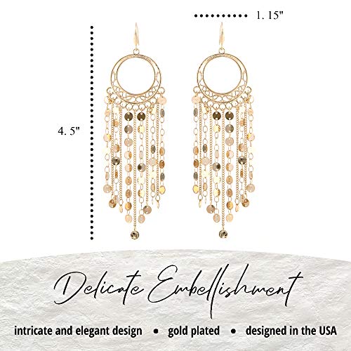 NTLX Bohemian Boho Tassel Dangle Drop Earrings for Women – Lightweight Filigree Gypsy Coin Chandelier Disc Charm Hoops – included Gift Box (Round - Gold) - Image 2