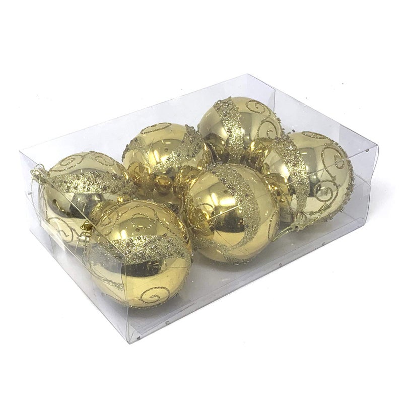 allgala Allgala 6-PK 3 Inch Luxury Glitter Rich Decoration Christmas Tree Ornament Balls-Gold-XB93102  - Image 1