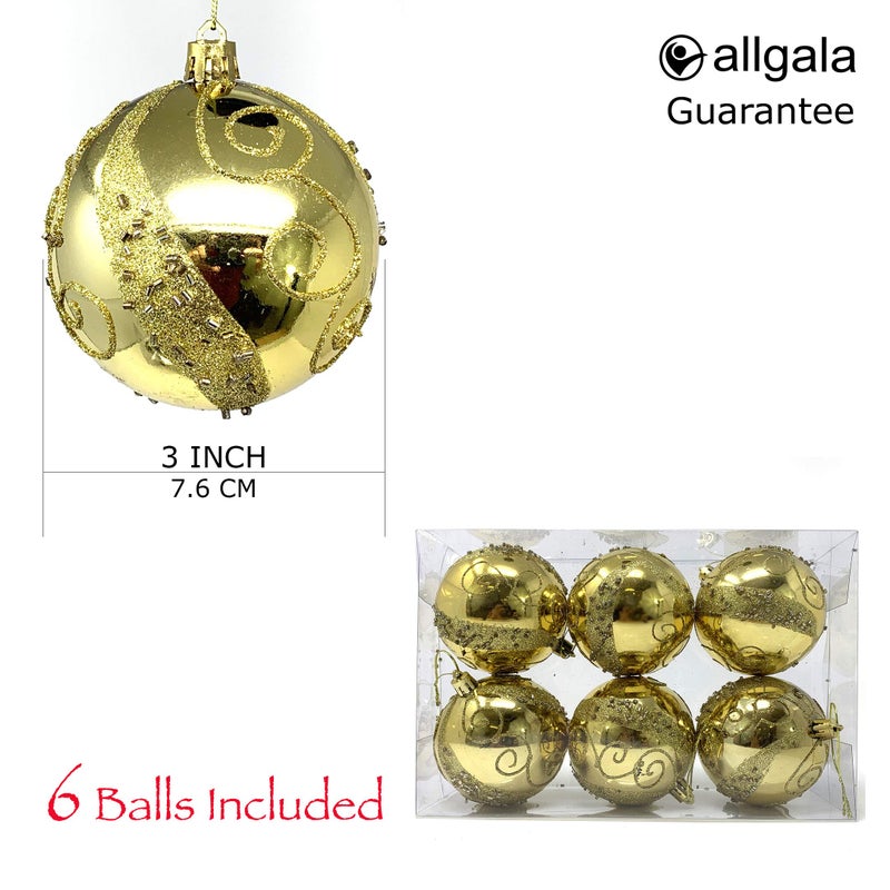 allgala Allgala 6-PK 3 Inch Luxury Glitter Rich Decoration Christmas Tree Ornament Balls-Gold-XB93102  - Image 2