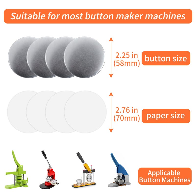 MK.Bear 200 Sets 58mm/2.25 inch Button Maker Supplies, Pin Back Button Parts for Button Maker Machine 58mm, Including Metal Covers, Plastic Back Covers, Clear Plastic Film&Blank Paper - Image 4