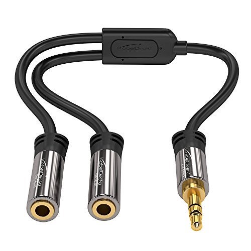 KabelDirekt – 3.5mm Y Adapter & Jack & AUX Splitter (1×3.5mm Male to 2× Female, Connect Two Sets of Headphones to a Smartphone/Tablet/Notebook, Stereo, 4in, Black) - Image 1
