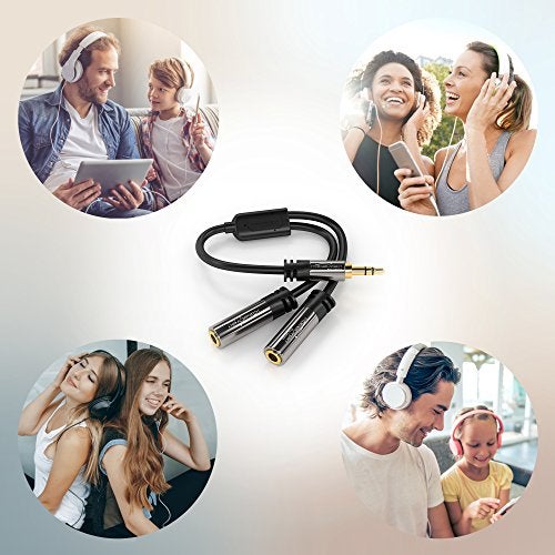 KabelDirekt – 3.5mm Y Adapter & Jack & AUX Splitter (1×3.5mm Male to 2× Female, Connect Two Sets of Headphones to a Smartphone/Tablet/Notebook, Stereo, 4in, Black) - Image 2