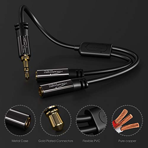 KabelDirekt – 3.5mm Y Adapter & Jack & AUX Splitter (1×3.5mm Male to 2× Female, Connect Two Sets of Headphones to a Smartphone/Tablet/Notebook, Stereo, 4in, Black) - Image 3
