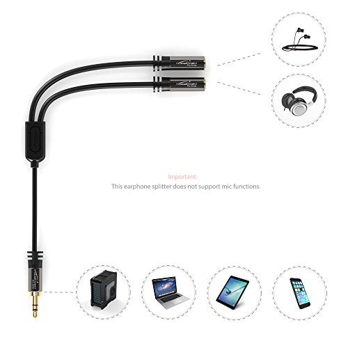 KabelDirekt – 3.5mm Y Adapter & Jack & AUX Splitter (1×3.5mm Male to 2× Female, Connect Two Sets of Headphones to a Smartphone/Tablet/Notebook, Stereo, 4in, Black) - Image 5